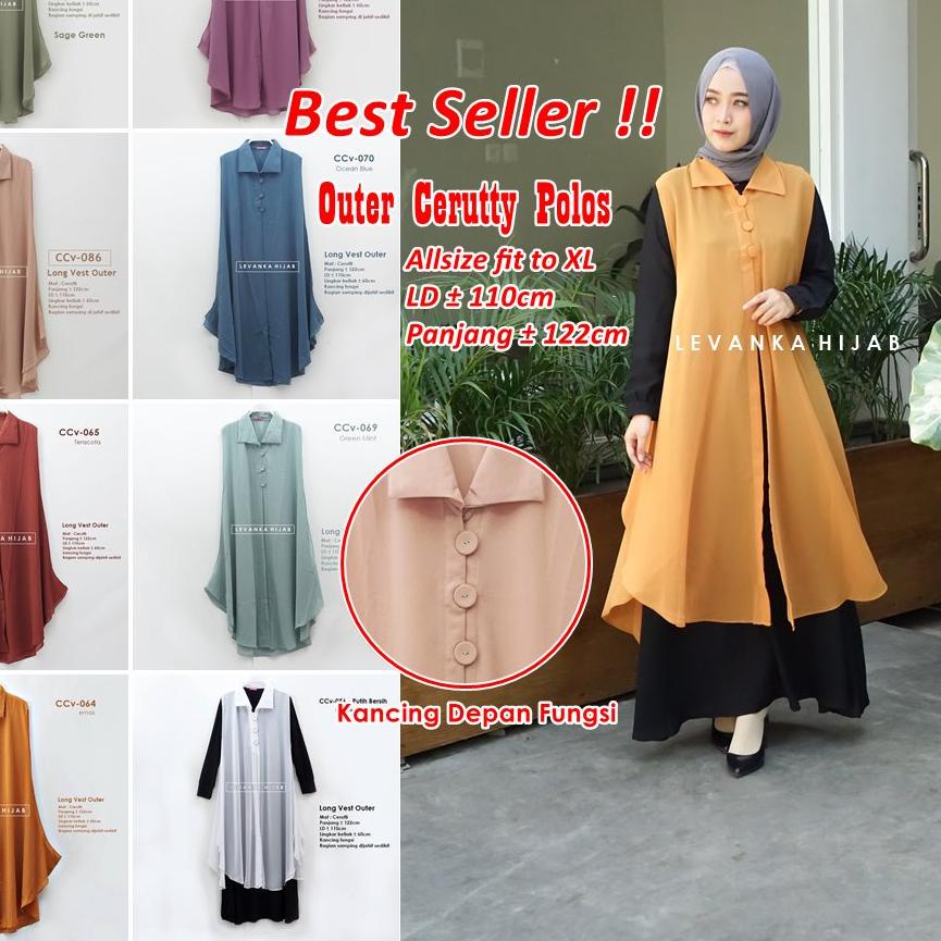 ▲ BARU  Long Vest Outer Ceruti / Cerutty Polos tanpa lengan model Kancing / Outer Hijab Kekinian ✭