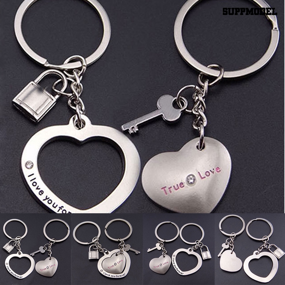 [SM] 1pasang New Love Heart Lock Gantungan Kunci Ring Keyring Keyfob Lover Couples Gift