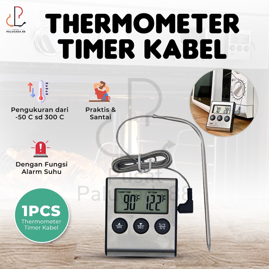 Termometer v2 Masak Kopi Oven Air Minyak Daging digital Kabel Timer Alarm Dapur FOOD Thermometer