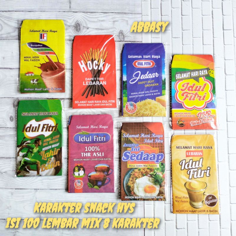 

Ampau amplop lebaran Snack Hvs medium isi 100 Lembar Mix 8 karakter