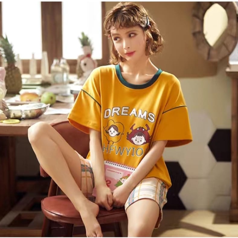 Baju tidur piyama hotpant wanita motif baru