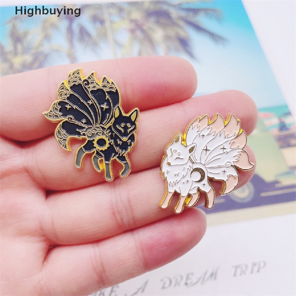 Hbid Kartun Hewan Lucu Enamel Pin Hitam Putih Fox Bros Pin Lencana Baju Tas Aksesoris Wanita Perhiasan Hadiah Glory