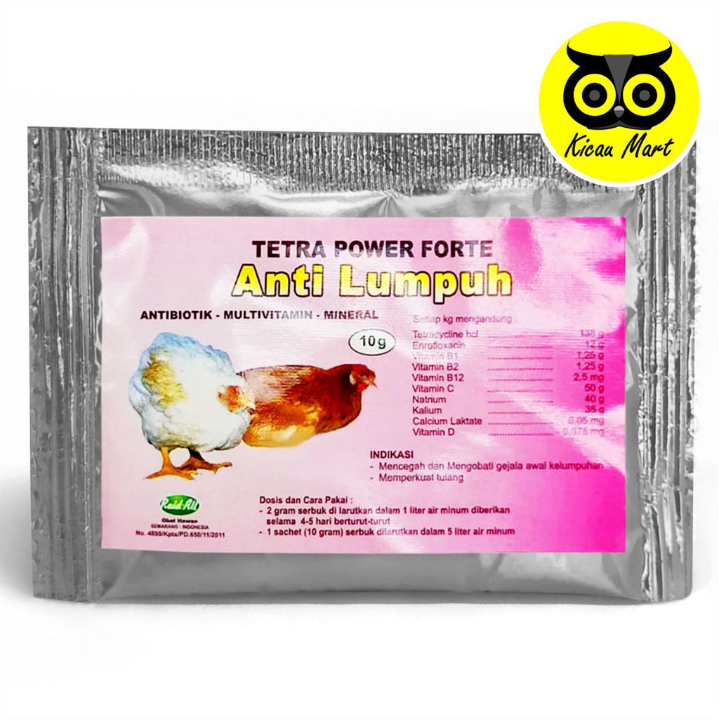 Obat Anti Lumpuh Tetra Power Forte Isi 10 Gr Antibiotik Multivitamin Mineral Obat Ayam Bebek Unggas Sakit Kaki Dingkulen Lemah Tulang Vitamin Raid All