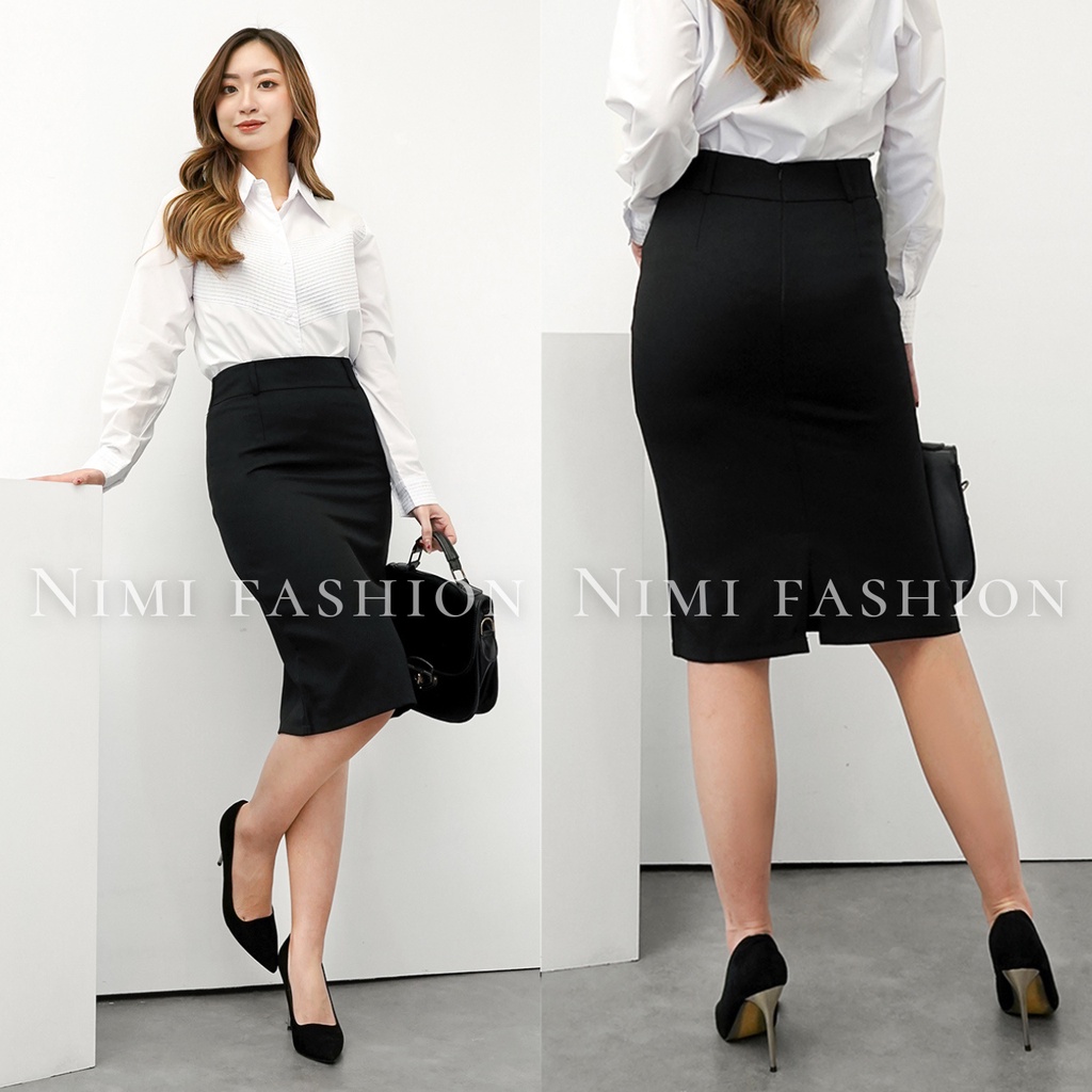 NIMI - Rok Kerja Pendek Wanita Span 3/4 Bahan Formal Kantor Rok Pendek Rok Span Kantoran