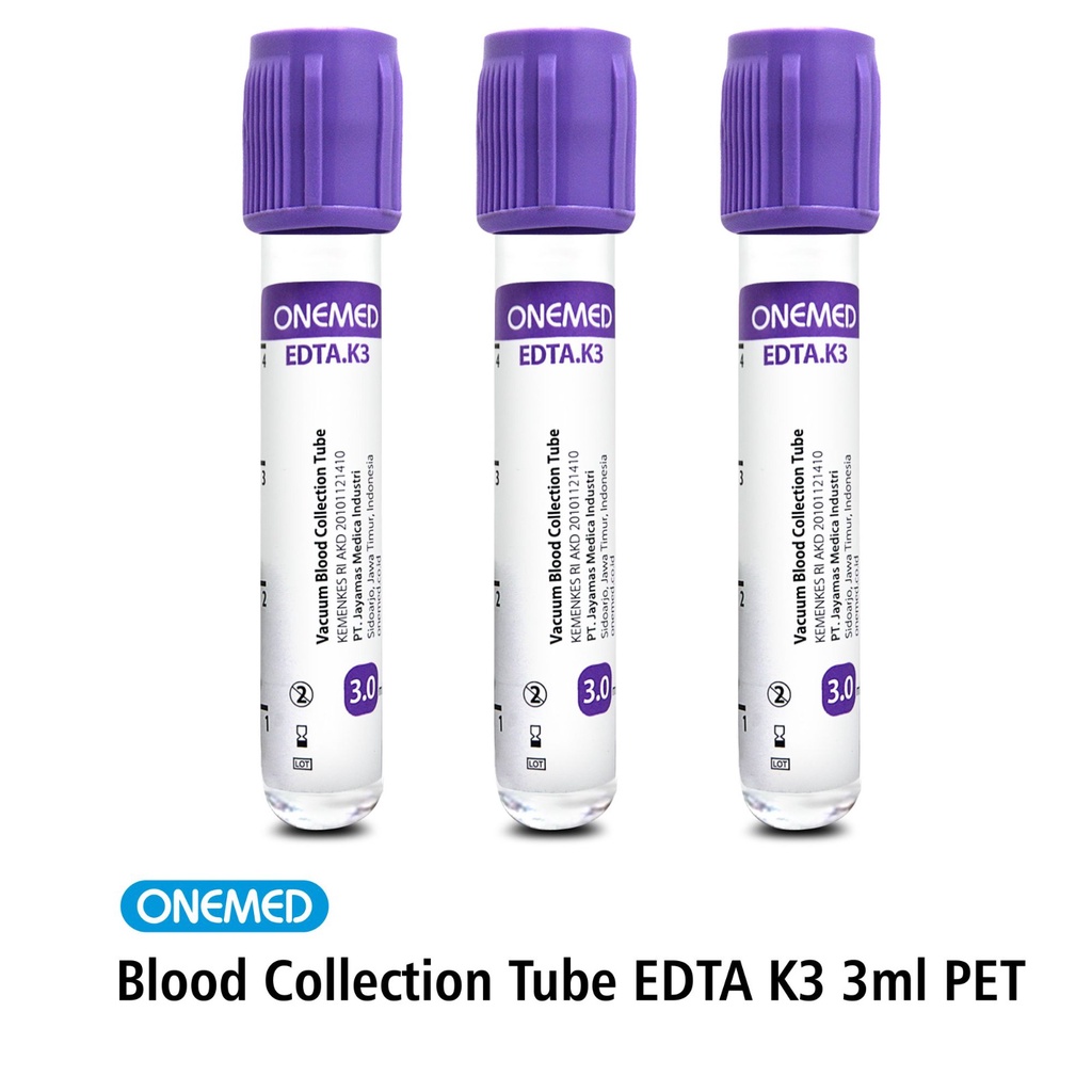 Tabung Darah Blood Collection Tube EDTA 3ml PET OneMed Isi 100 Pcs