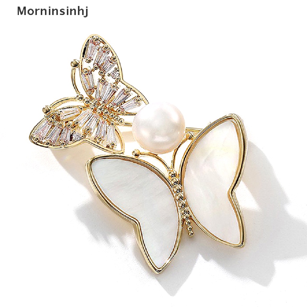 Mornin Cubic Zircon Double Butterfly Bros Wanita Mutiara Serangga Bros Hadiah Dekorasi id