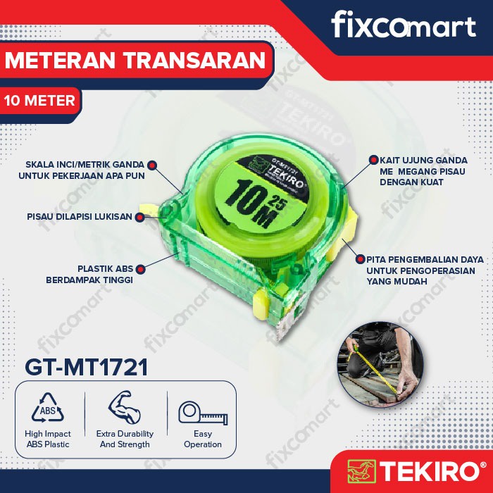 Tekiro Meteran Transparan 10 M / Tekiro Alat Ukur Manual