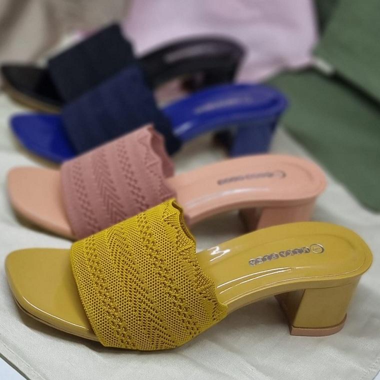 TERBAIK Sepatu Sandal Heels Rajut Selop Wanita/Sandal Dixie Rajut/Sendal Selop Kokop Rajut