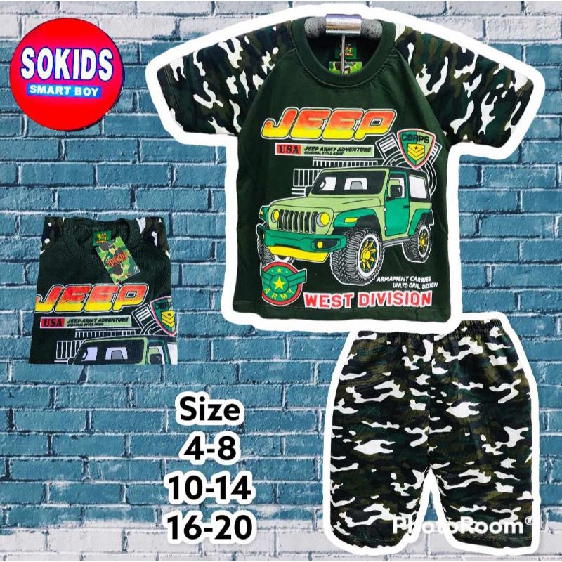 KAOS SETELAN ANAK KARAKTER MOTIF MOBIL JEEP / KAOS ANAK GAMBAR MOBIL