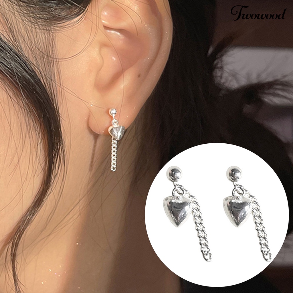 Twowood 1pasang Ladies Earrings Tiga Dimensi Panjang Indah Mata-catching Trendi Hadiah Hari Valentine Tembaga Bentuk Cinta Menjuntai Anting-Anting Aksesoris Pesta