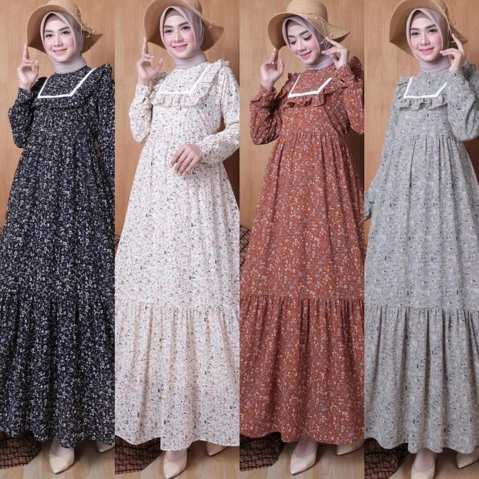 BAJU GAMIS CERUTY MOTIF BUNGA / GAMIS CERUTY PRINT / GAMIS HITAM MOTIF