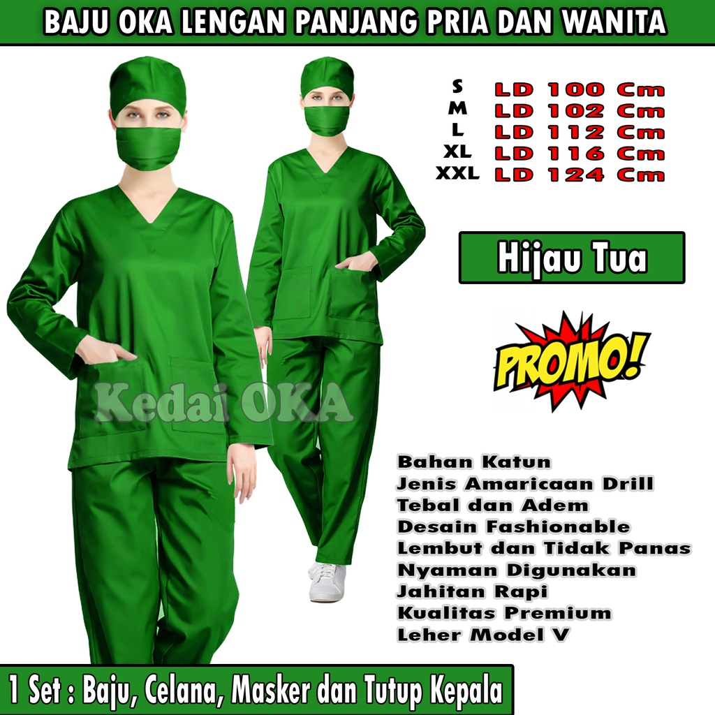 Jual Baju Oka Lengan Panjang / Seragam Ok Perawat,Dokter,Bidan / Bahan American Drill / Ukuran Jumbo