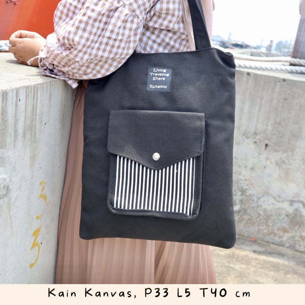 Totebag kombinasi tiga warna elegan TAS TOTEBAG KANVAS KAIN RESLETING COD SIAP