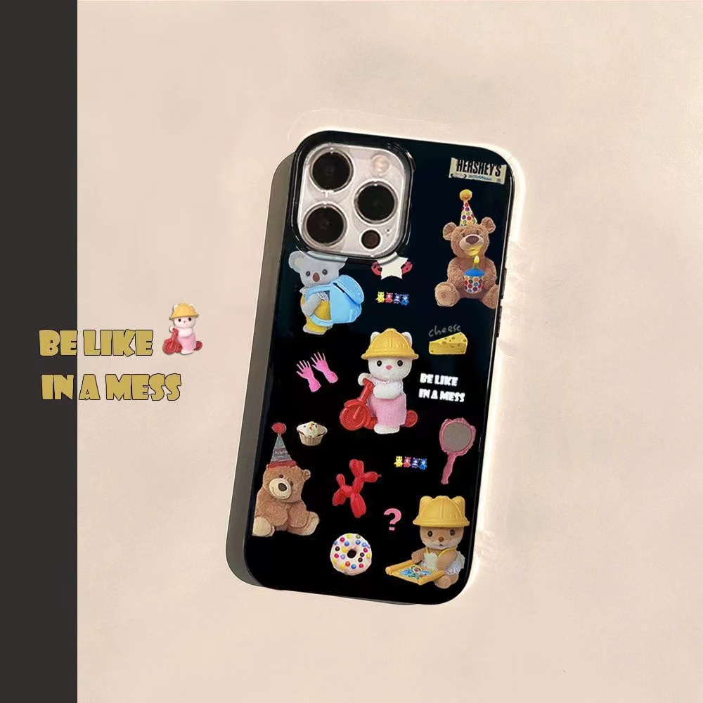 IPHONE Ins Pola Beruang Cocok Untuk Iphone14 14pro 14plus 13 13mini 13pro 13prm iPhone12 7Plus 8Plus Xr XS 13 12mini Pro Max Empat Sudut Casing Ponsel Tahan Guncangan