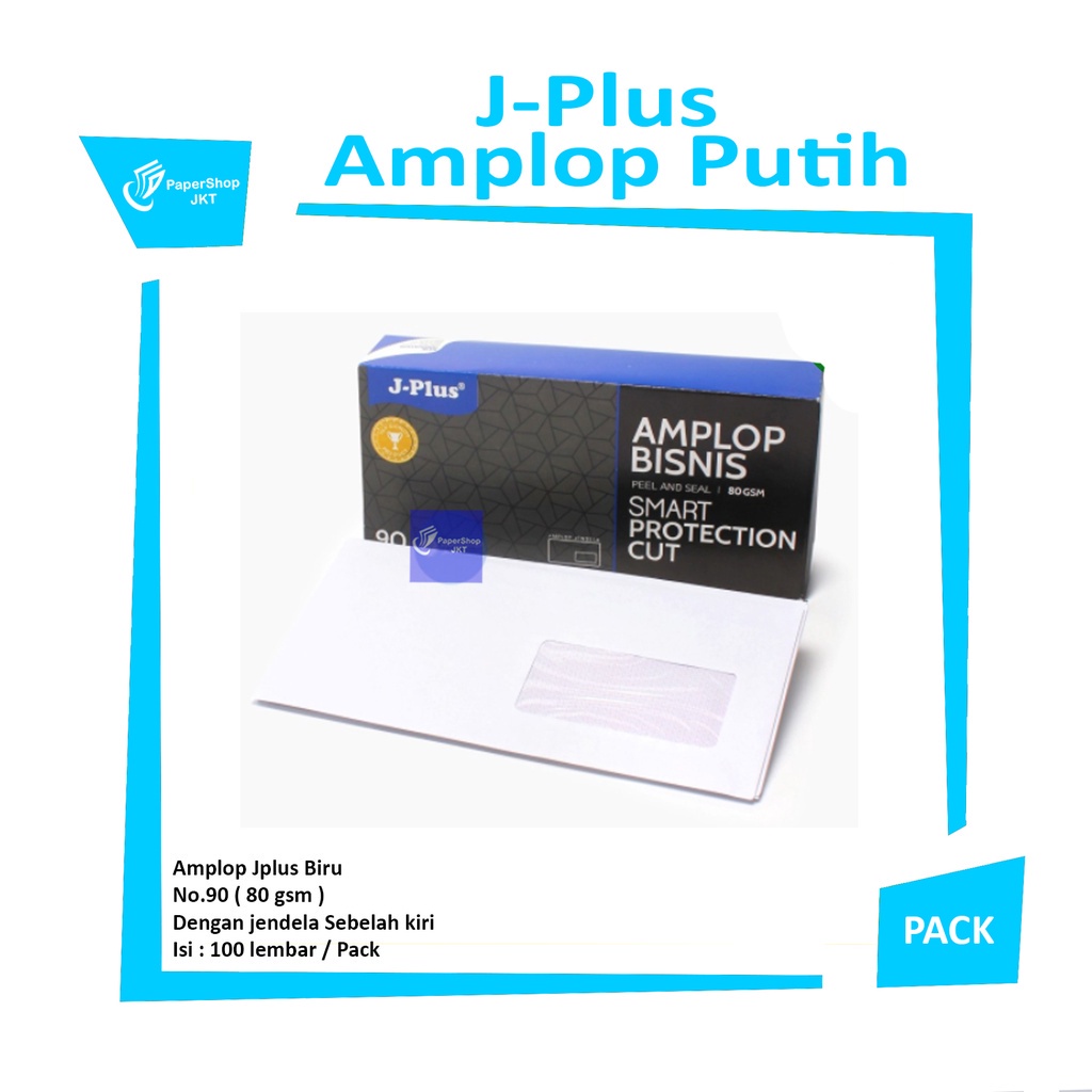 

JPLUS - Amplop Putih Jendela Kiri - Amplop Window No.90 Biru - Pack