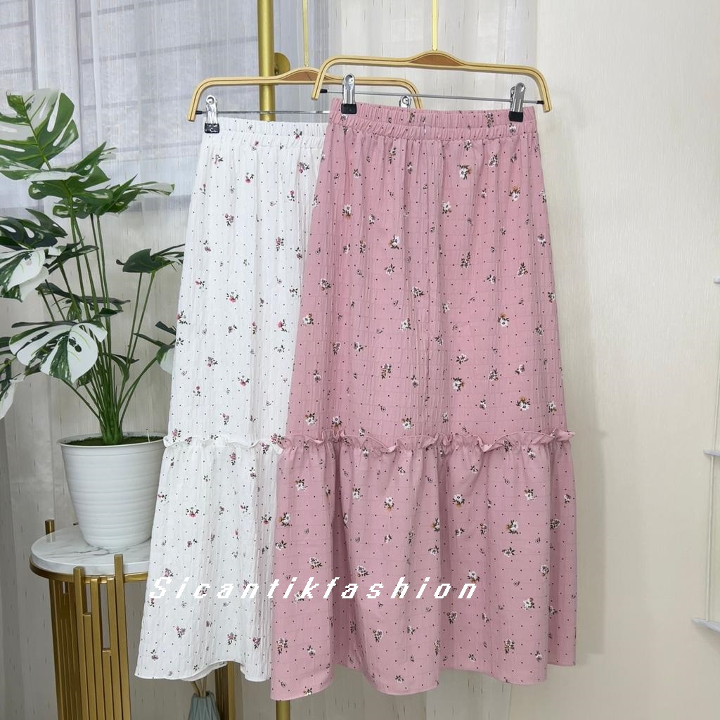 Rok Wanita Korea / Rok Panjang  cotton crinkle Bahan Adem dan lembut / Rok Raffle / Rok Tutu / Rok Kringkel