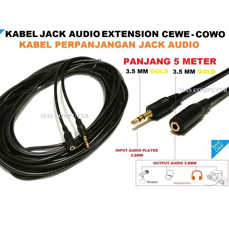 ✶ KABEL JACK AUDIO EXTENSION PANJANG 5 METER/JACK AUDIO AUX 3.5MM - 3.5MM/KABEL PERPANJANGAN AUDIO ✺