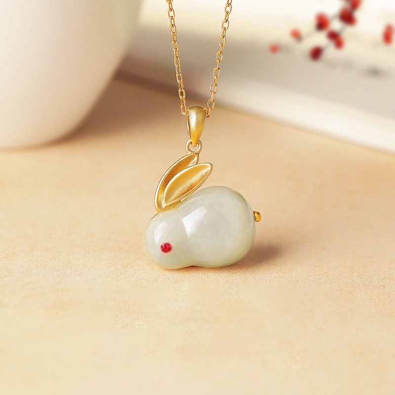 Kelinci Lucu Kalung Untuk Wanita Liontin Beruntung Giok Hadiah Fashion Kalung Perhiasan