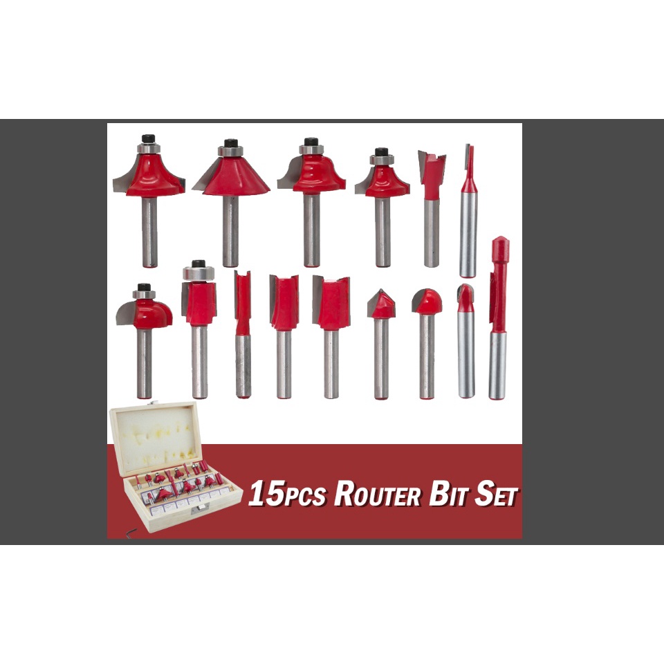 Mata Mesin Profil Router Bit Set 15 Pcs 1/4&quot; Box Kayu -270401