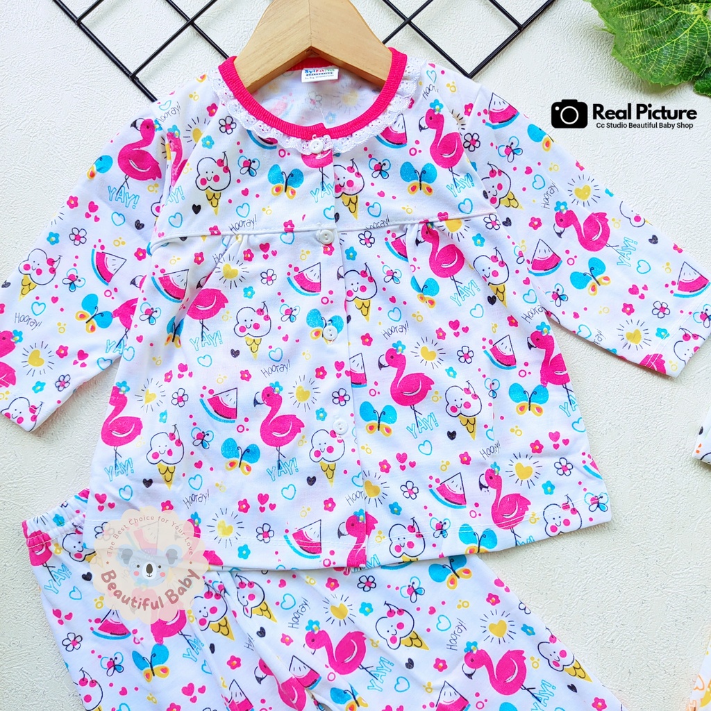 Baby.ou - Setelan Baju Bayi Lengan Panjang Celana Panjang Motif Flamingo Flowers / Setelan Piyama Bayi Perempuan 3-12 Bulan / Baju Bayi Perempuan Syifana