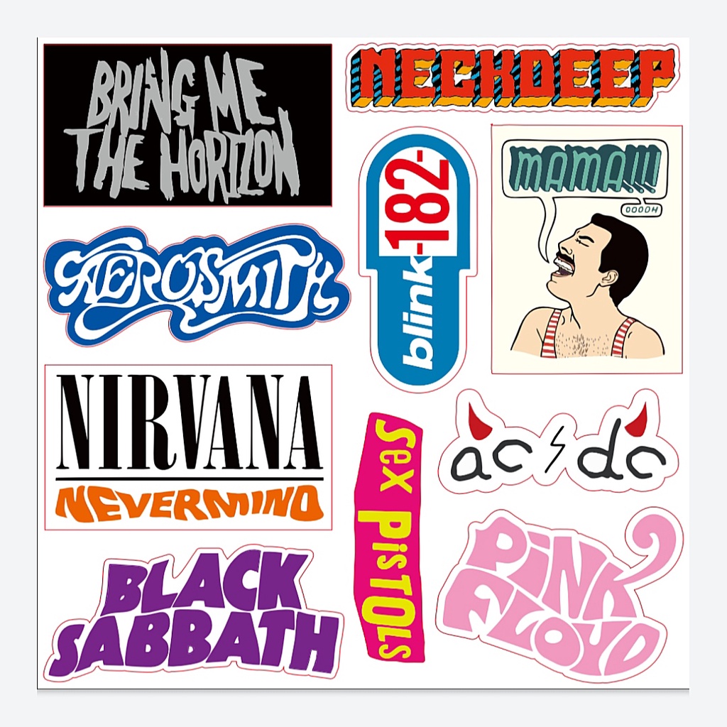 

Stiker Pack Band Rock Pop Punk BMTH Nirvana ACDC Queen NeckDeep