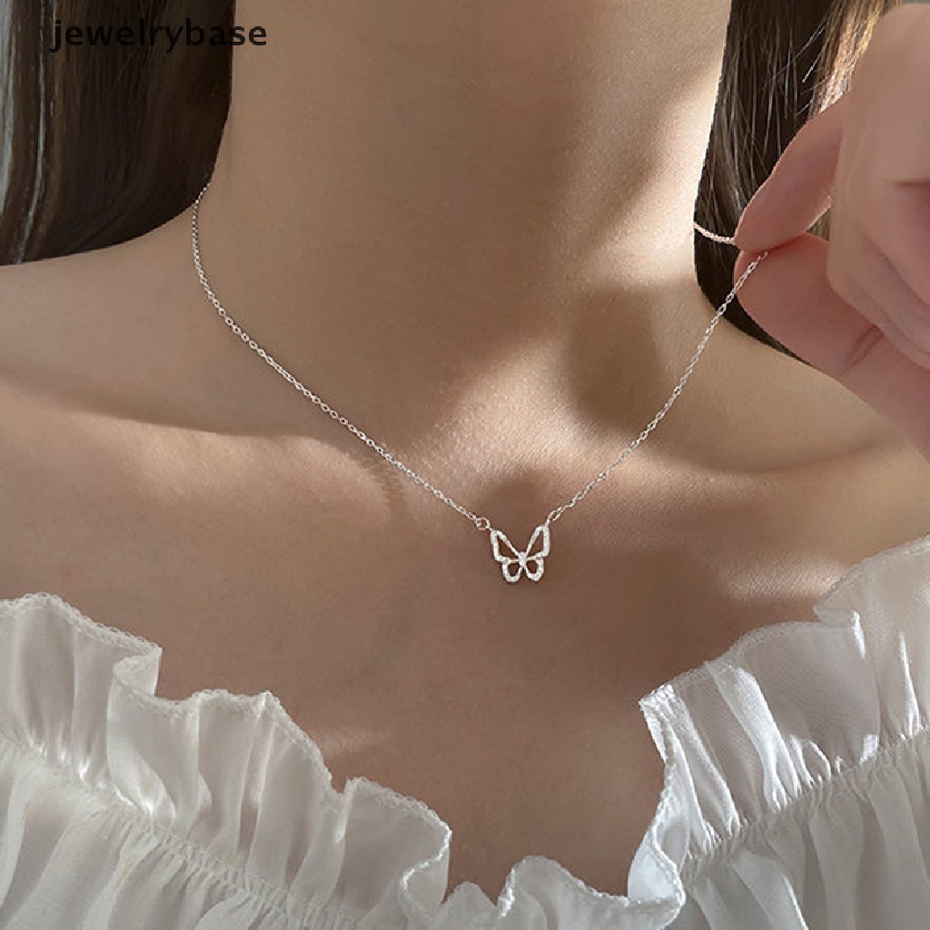 [jewelrybase] Kalung Liontin Kupu-Kupu Yang Indah Kalung Rantai Perak Kristal Elegan Untuk Wanita Perhiasan Aksesoris Hadiah Butik