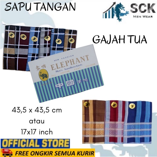 [ISI 6] Sapu Tangan GAJAH ELEPHANT 43,5cm X 43,5cm / Kaos Tangan Pria Elephant Gelap  - sckmenwear GROSIR