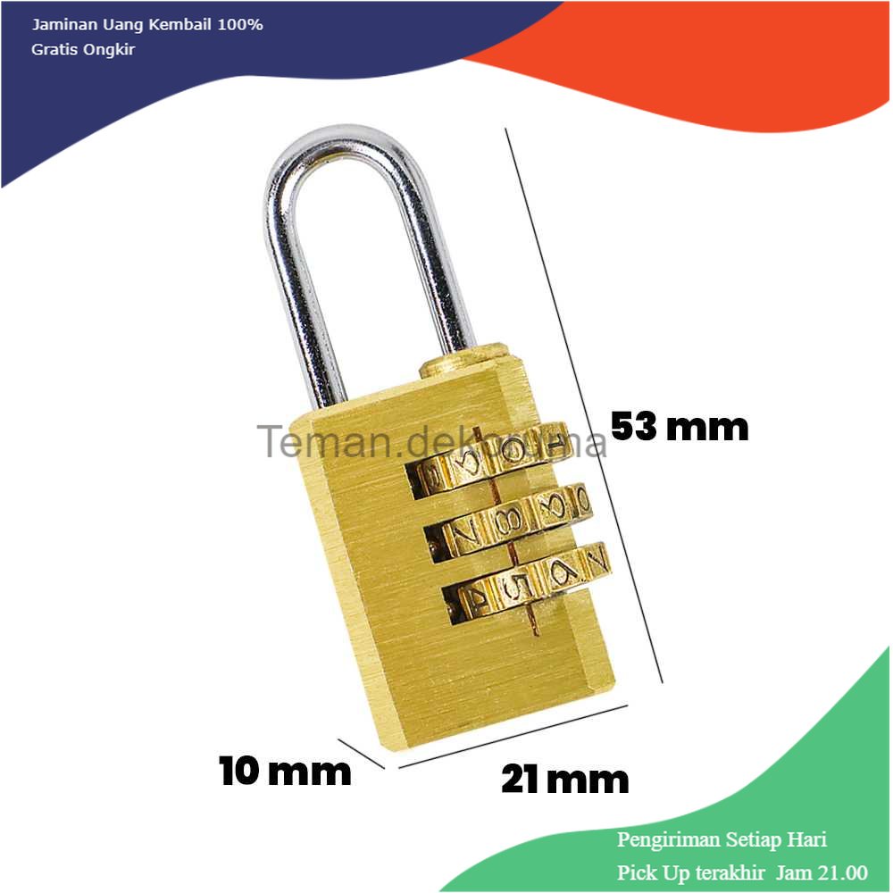 TD - TRV KAK Gembok Koper Padlock 3 Digit Combination Solid Brass 21x53mm - MMS15