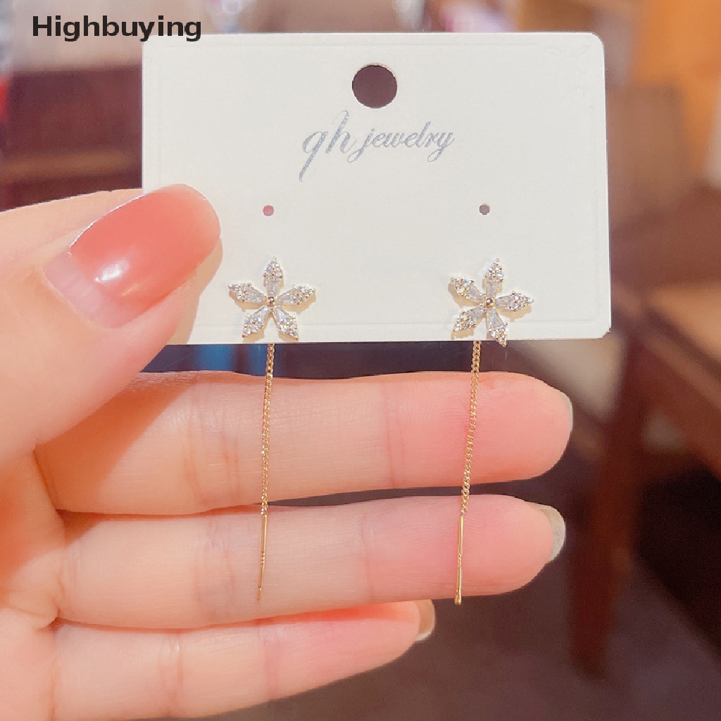 Hbid 1Pair Exquisited Fashion Zircon Shining Flower Earrings Light Long Tassel Chain Dangle Earrings High-Grade Design Feeling Ornament Jewelry Glory