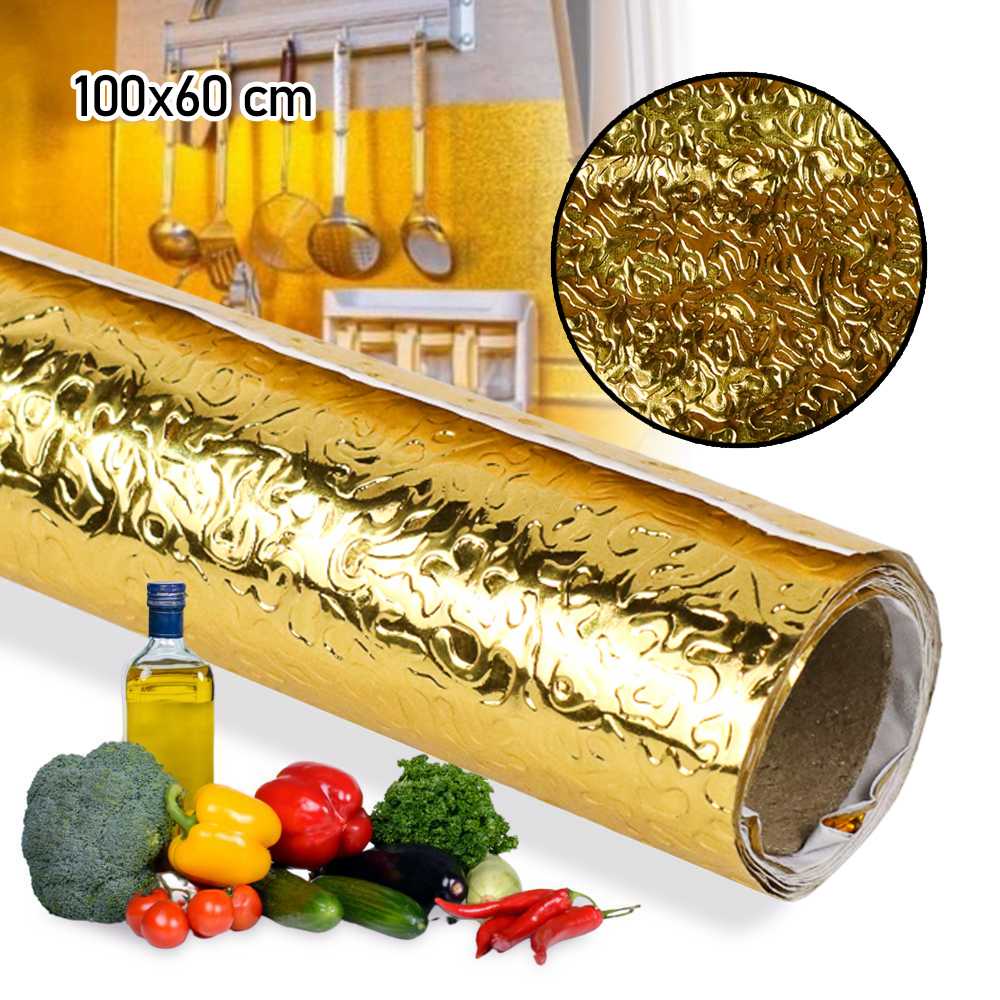 Wallpaper Stiker Dinding Kitchen Set Dapur Aluminium Foil Silver Anti Minyak dan Air Waterproof 100x60 cm