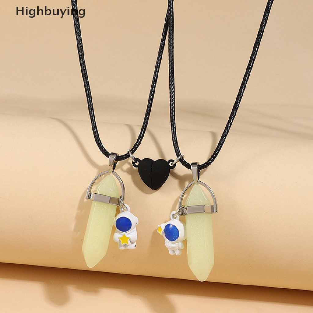 Hbid Luminous Hexagonal Heart Magnet Menarik Astronot Liontin Pasangan Kalung Untuk Wanita Pria Fashion Tali Kulit Kalung Hadiah Glory