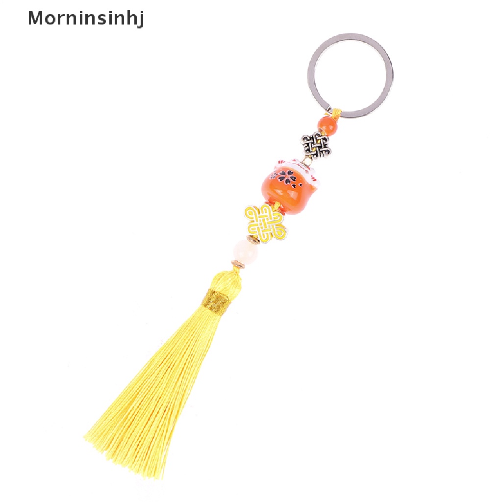 Mornin Kartun Kucing Beruntung Liontin Gantungan Kunci Handmade Cina Simpul Tenun Key Chains id