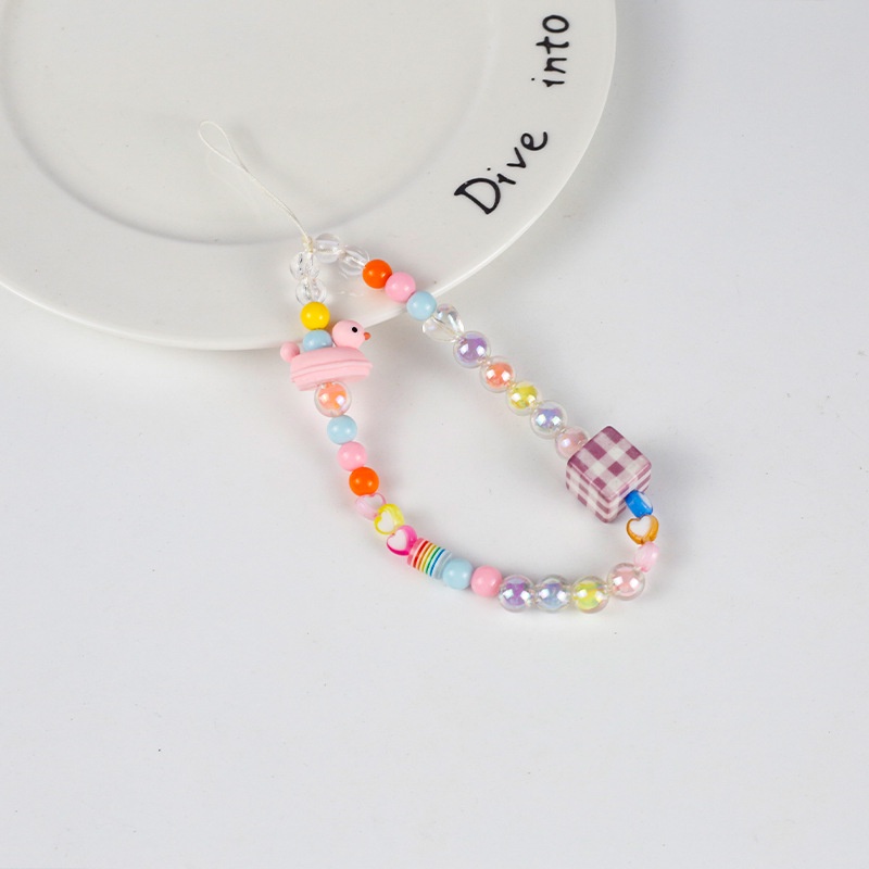 Bebek Lucu Dengan Lingkaran Renang Rantai Ponsel Anti Hilang Lembut Tembikar Tali Tali Tali Lanyard Manik-Manik Akrilik Warna-Warni Kasus Ponsel Kabel Gantung