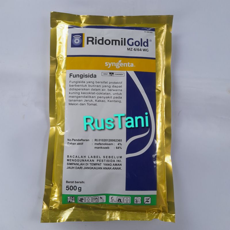 Fungisida RIDOMIL GOLD MZ 4/64 WG 500gram Bahan aktif : Mefenoksam 4% + mancozeb 64%