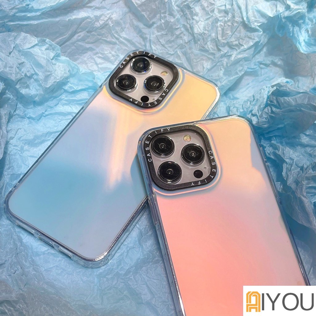 Casing Casetify Mewah Untuk iPhone 14 Pro Max Casing Ponsel Aurora Gradasi Laser Hard PC TPU Hybird Case Untuk Iphone11 12 13 Pro Max