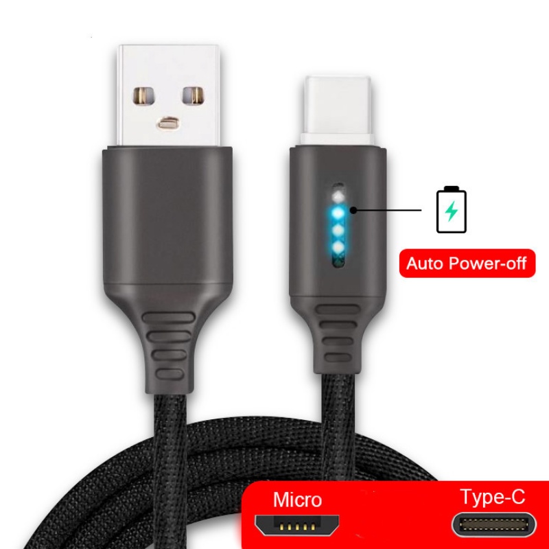 Smart Power off 2.4A Charging Kabel Data Untuk Samsung iPhone Auto Power-off Protection Cord Dengan LED Untuk Micro USB Type C