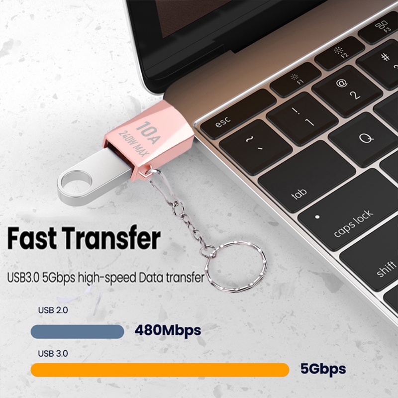 Adaptor 10A USB Ke Tipe-C Female/Converter USB3.0 Untuk Komputer/Handphone Adaptor Konektor Kabel
