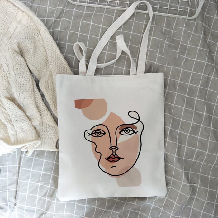 MYSTIQUE.ID-TOTE BAG ART FACE ABSTRACT-TOTE BAG LUSU KEREN DAN AESTETIC