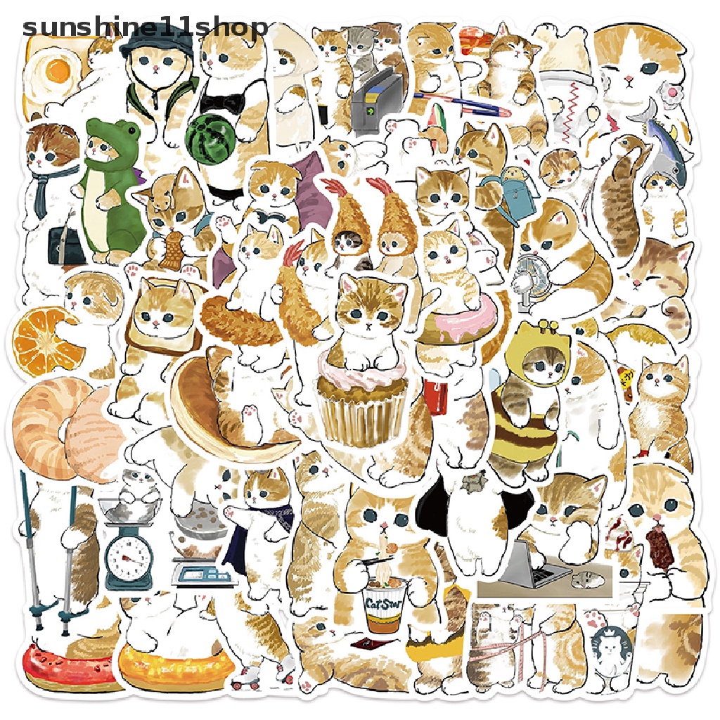 Sho 64Pcs Stiker Kartun Kucing Lucu Aesthetic Kawaii Animal Decals Mainan Anak Scrapbook Laptop Koper Telepon Graffiti Sticker N