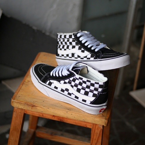 SALE DISKON! V4NS SK8-MID REISSUE CHECKERBOARD BLACK/WHITE CLASSIC 100% ORIGINAL BNIB