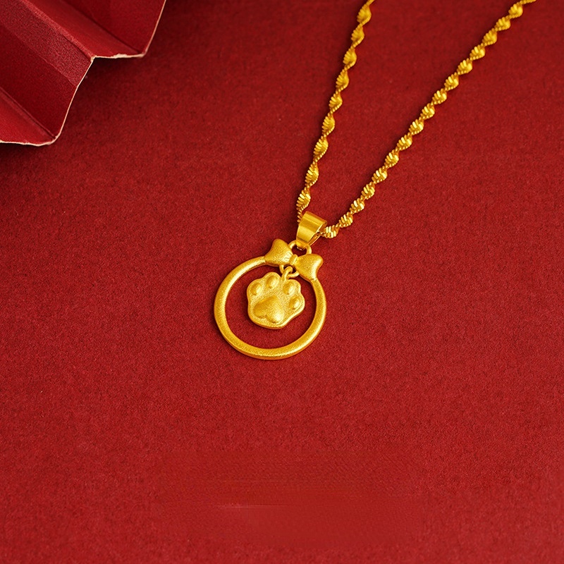 Goldkingdom Fashion Perhiasan 24 K Bangkok Aksesoris Ready Stock Cute Cat Paw Pendant Cute Tie Sweet Kalung Wanita Segar Liontin