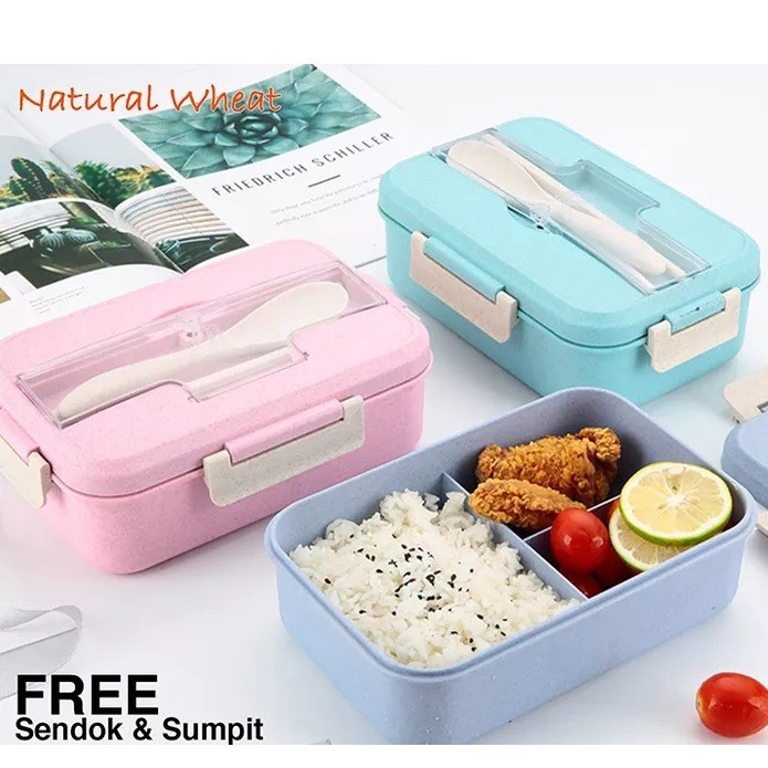 LUNCHBOX BENTO SET 0228 KOTAK MAKAN ANAK 2 SEKAT ANTI TUMPAH 1100ml - YS Shop