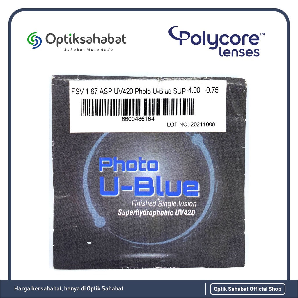 Lensa Bluechromic index 1.67 Polycore Original - Lensa ditipisin