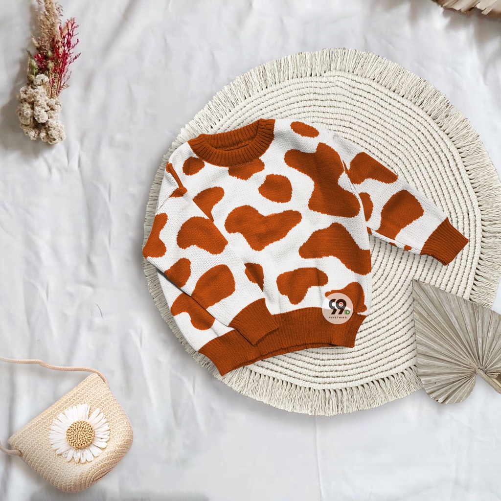 SWEATER RAJUT PREMIUM MOTIF COW BLOUSE USIA 1-6th UNISEX
