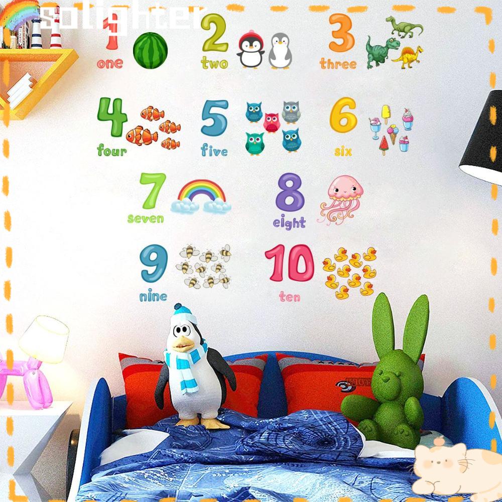 Solighter 2Pcs/Set Stiker Dinding Decal Edukasi Angka Arab Nursery Dekorasi Rumah