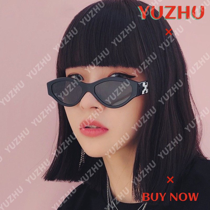 (YUZHU) Vintage Fashion Mata Kucing Bingkai Kecil Kacamata Hitam Mode Barat Oval Bingkai Kerai Sunglasses