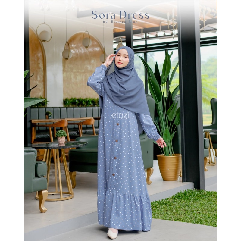 Mid Year Sale Sora Dress Gamis Remaja Korea Style Motif Polkadot Busui Syari Bahan Syaqila By Etuzi 