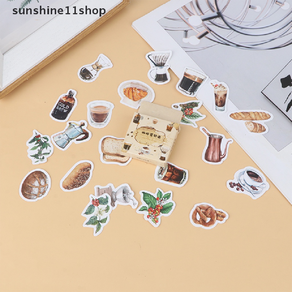 Sho 46Pcs/box Stiker Tema Kopi Vintage Untuk Dekorasi Planner Phone Case Scrapbook Coffee Journals Decoration N