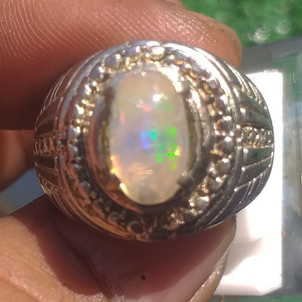 Batu Kalimaya Susu Kristal Opal Banten Sudah Jarong Dim-10 Ring Alpaka