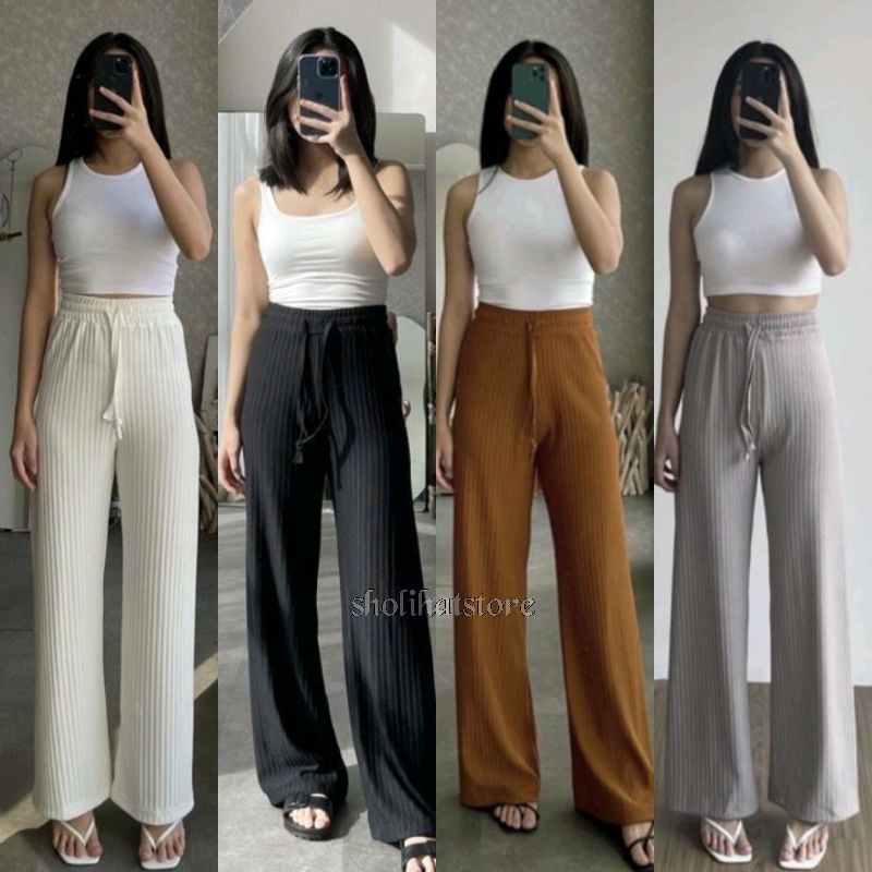 Celana Panjang Wanita Kulot Knit Premium Import Tebal HW Tali Serut Size L XL XXL Jumbo | Loose Cullote Knit Maxiline Premium | Jeni Knit Pants | Hornet Pants | Long Cullote Meera Pants | Kulot Knit Kyora Premium Knit Homere | Sholihatstore